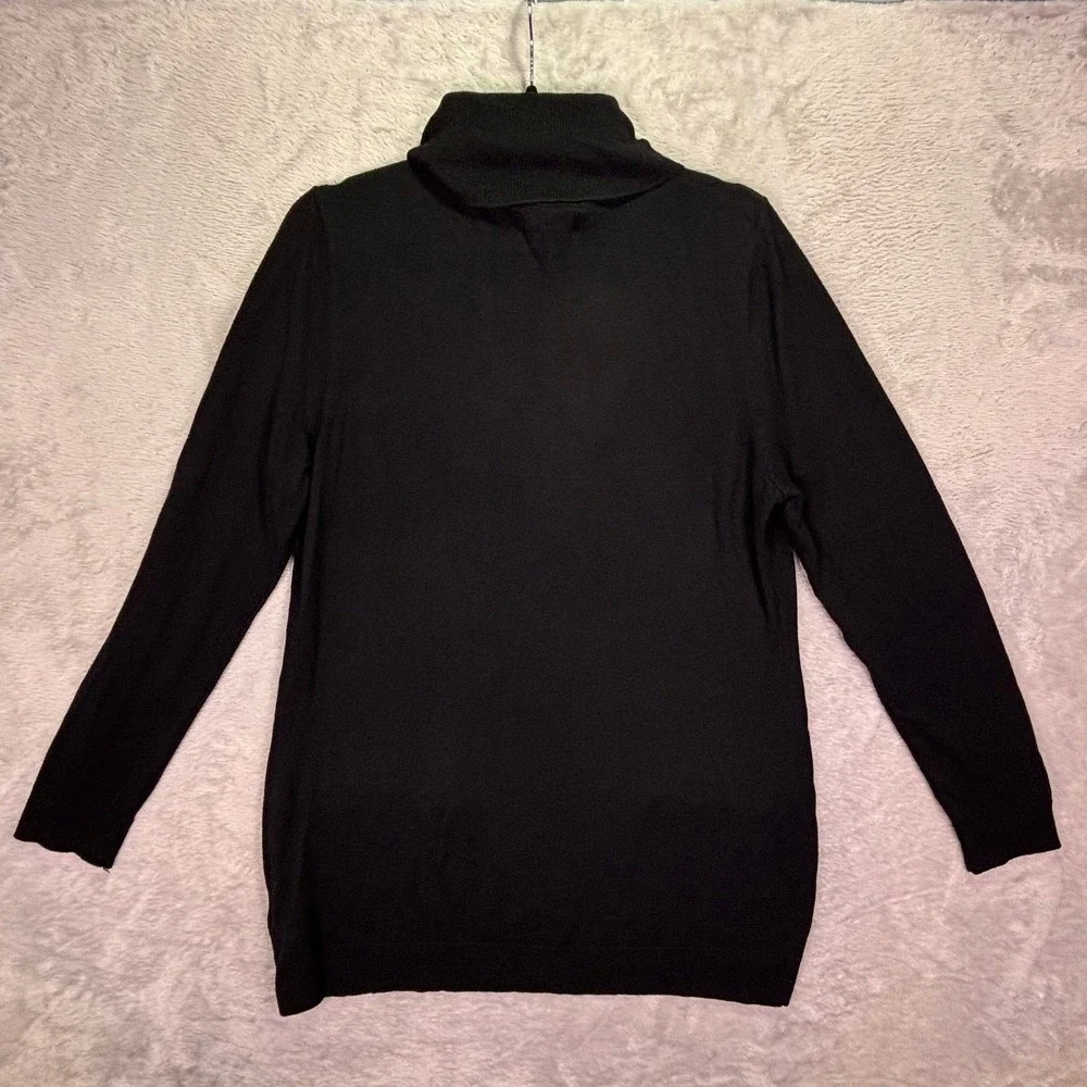 NWT Michael Kors Womens Tunic Sweater XL Black Turtleneck Gold Zipper Minimalist